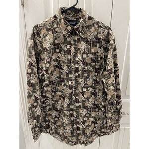 Roundtree & Yorke Green Leaf Print Long-Sleeve Button-Up Shirt Men M